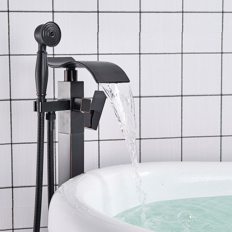 Best Quality Bathtub Mixer Faucet Floor Mounted Waterfall Tub Sink Faucet Single Handle Bath Shower Set with Handshower Tub Taps|Shower Faucets|   - AliExpress