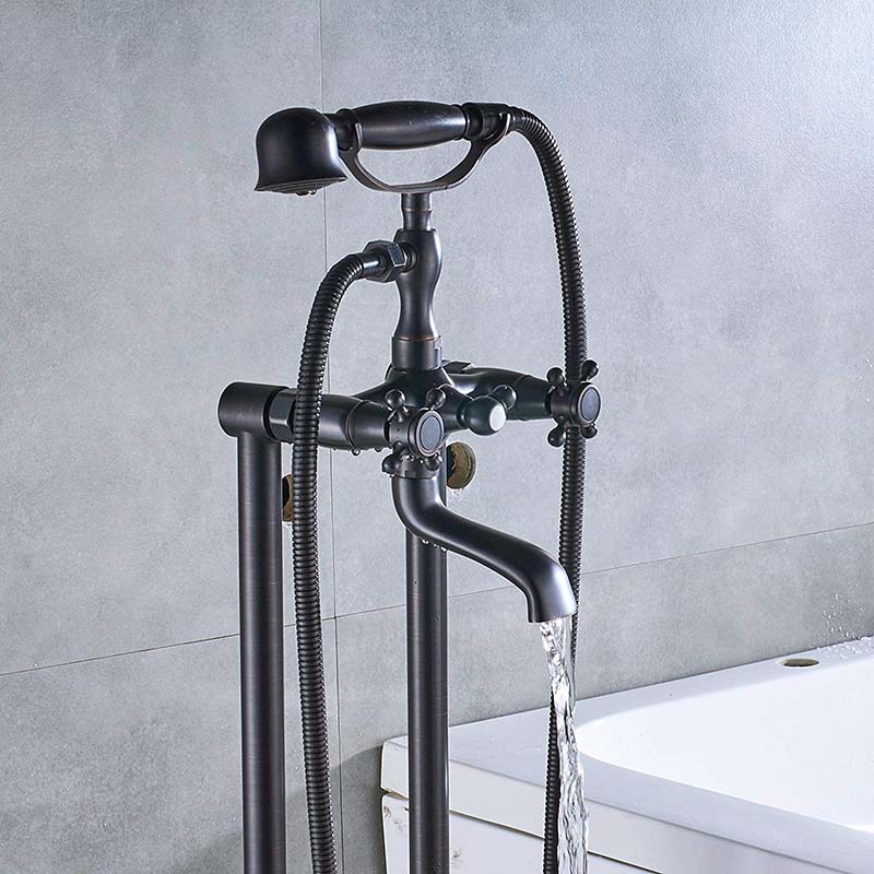 Free Standing Brushed Nickel Bathtub Faucet Dual Handle Floor Mounted Tub Sink Mixer Faucet Brass Bathroom Bath Shower Set Tap|Shower Faucets|   - AliExpress