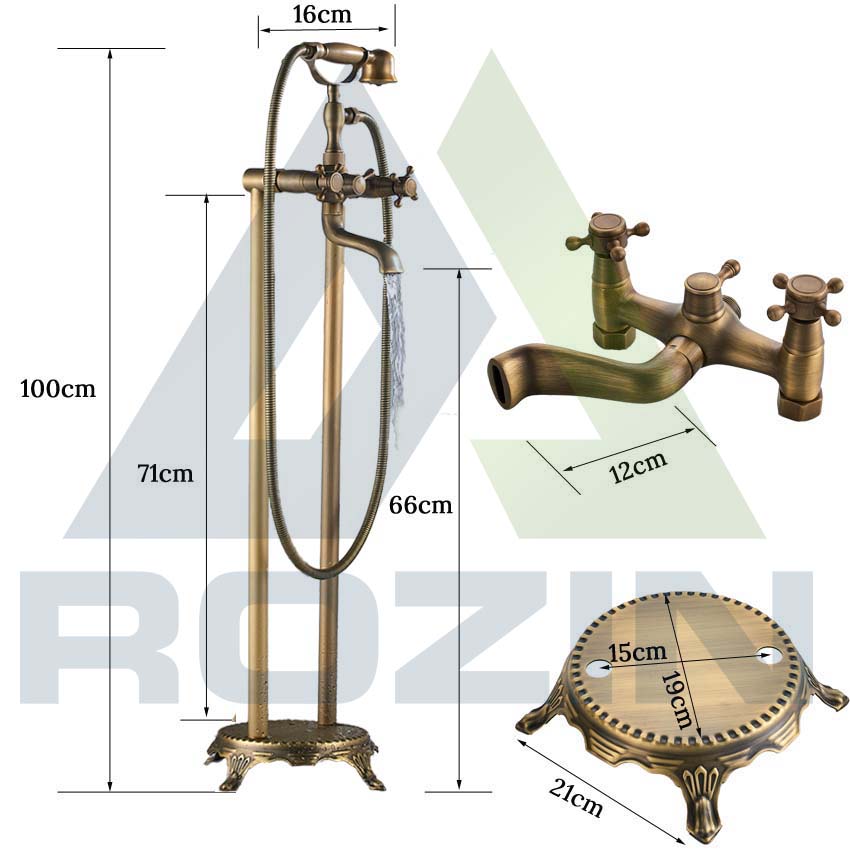 Antique Brass Floor Mounted Tub Sink Faucet Dual Handle Bathroom Bath Shower Set Freestanding Bathtub Mixer Tap with Handshower|pipe plumbing|shower hose 1.5mshower hose - AliExpress