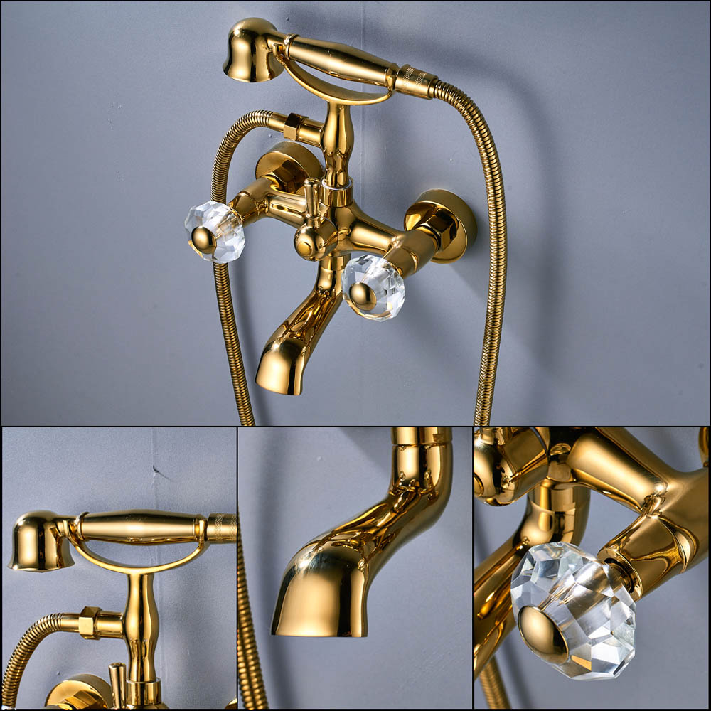 Luxury Bathtub Faucets Gold Brass Bathroom Faucet Mixer Tap Wall Mounted Hand Held Shower Head Kit Shower Faucet Sets|valve tap|valve electronicvalve temperature - AliExpress