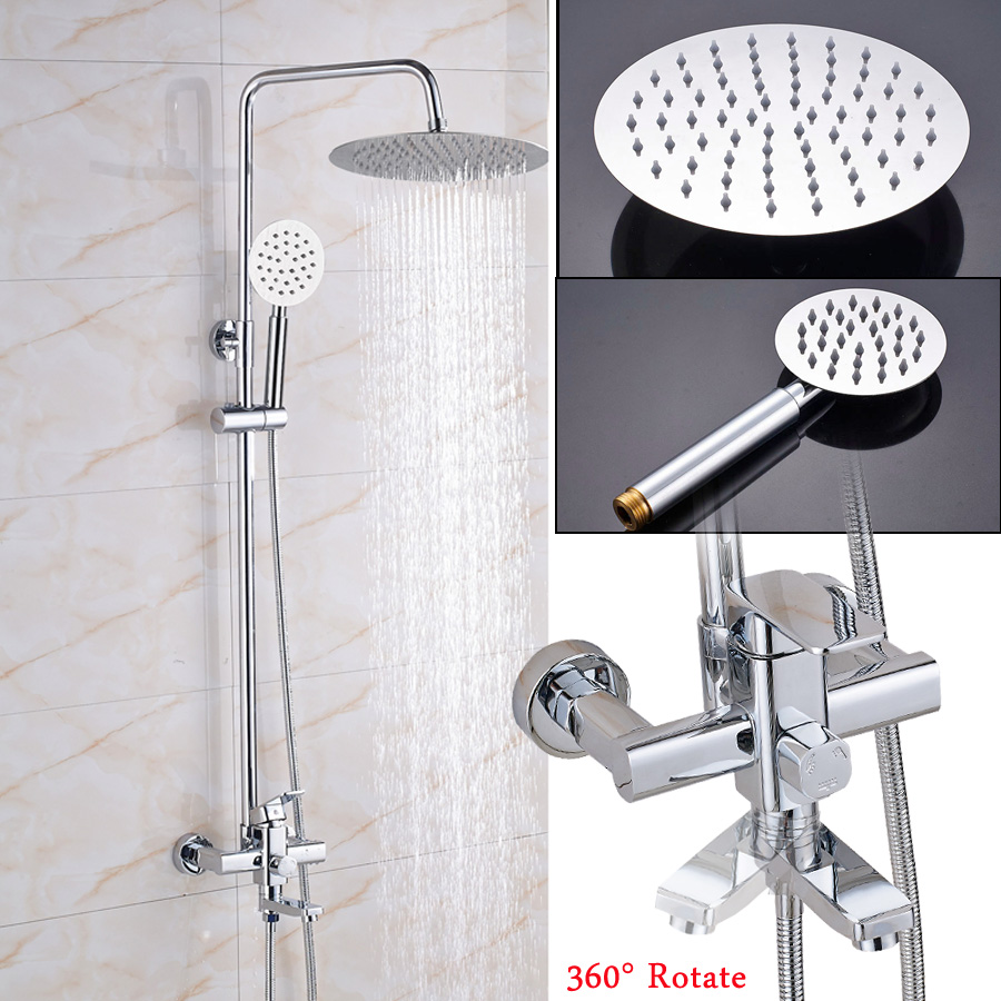 Bright Chrome Shower Set Shower Mixer Swivel Spout Bath Shower Faucet Wall Mount Stainless Steel Rainfall Shower Head 3 Function|steel shower|shower drainshower message - AliExpress