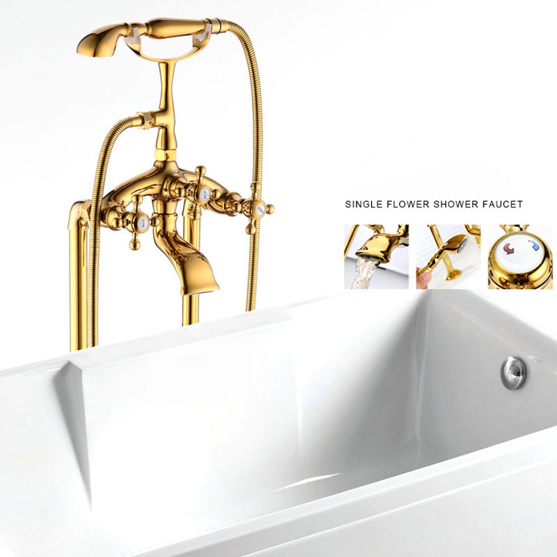 Chrome Free Standing Bath Tub Faucet Dual Handle Brass Floor Mounted Clawfoot Bathroom Bathtub Mixers Swivel Spout Hand Shower|shower shower|shower spoutshower swivel - AliExpress