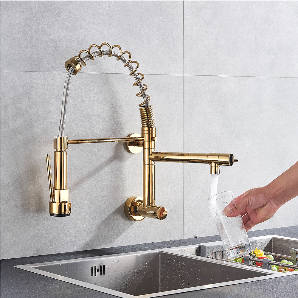 Golden Spring Kitchen Faucet Swivel Side Sprayer Dual Spout Kitchen Tap Kitchen Sink Cold Water Faucet 360 Rotation|diverter shower valve|faucet valvevalve faucet - AliExpress