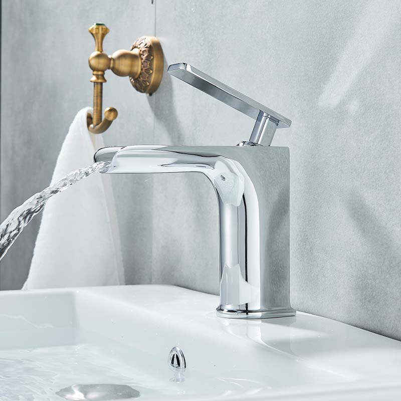 Chrome Short Basin Faucet Waterfall Single Handle Washing Basin Mixer Crane Deck Mounted Cold and Hot Water Tap|Basin Faucets|   - AliExpress