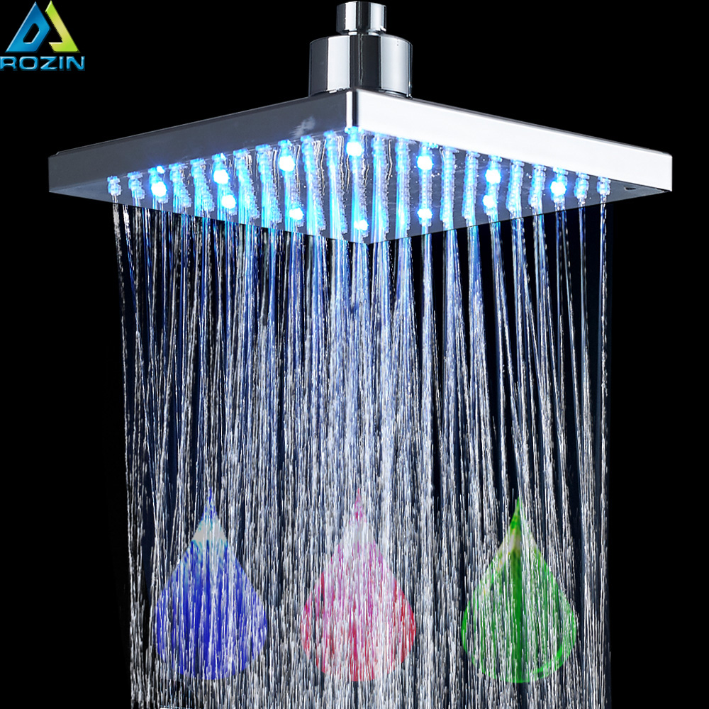 Bright Chrome LED Light Rainfall Shower Head Rectangular LED Color Changing Brass Shower Head Shower Faucet Replace Head|rainfall shower head|shower headwaterfall shower head - AliExpress