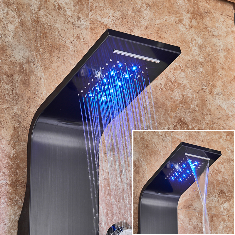 LED Light Shower Faucet Bathroom Waterfall Rain Black Shower Panel In Wall Shower System with Spa Massage Sprayer and Bidet Tap|Shower Faucets|   - AliExpress