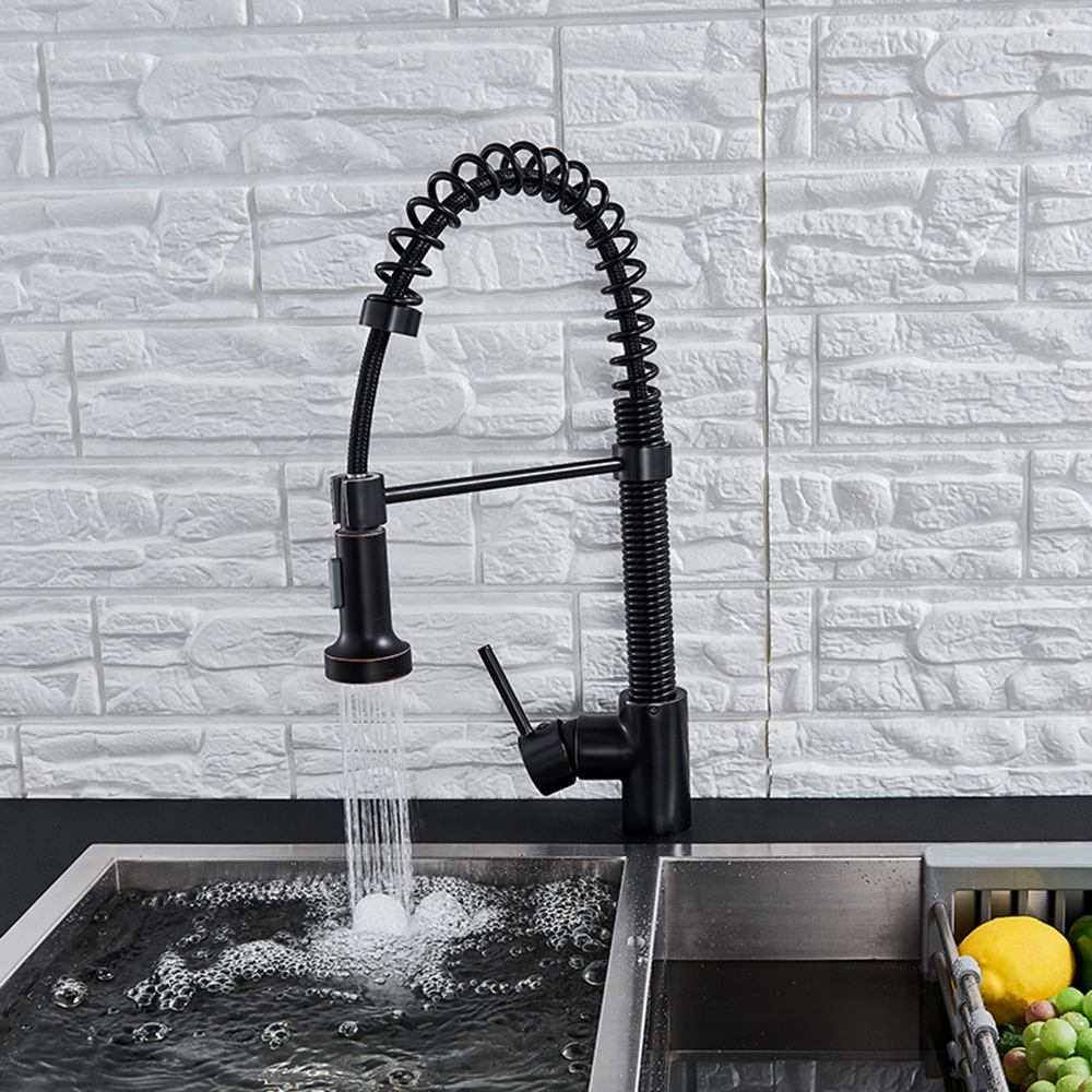 Black Bronze Kitchen Faucet Single Handle Pull Out Kitchen Sink Mixer Crane Deck Mount stream spray head hot cold cold tap|Kitchen Faucets|   - AliExpress