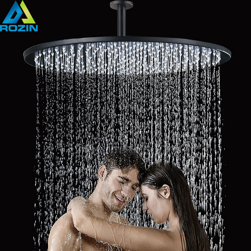 Ceiling Mounted Bathroom 16 inch Showerhead Black Round Bath Shower Faucet Head with Shower Arm Bathroom Accessory|shower head wall mount|steel showerstainless steel shower head - AliExpress