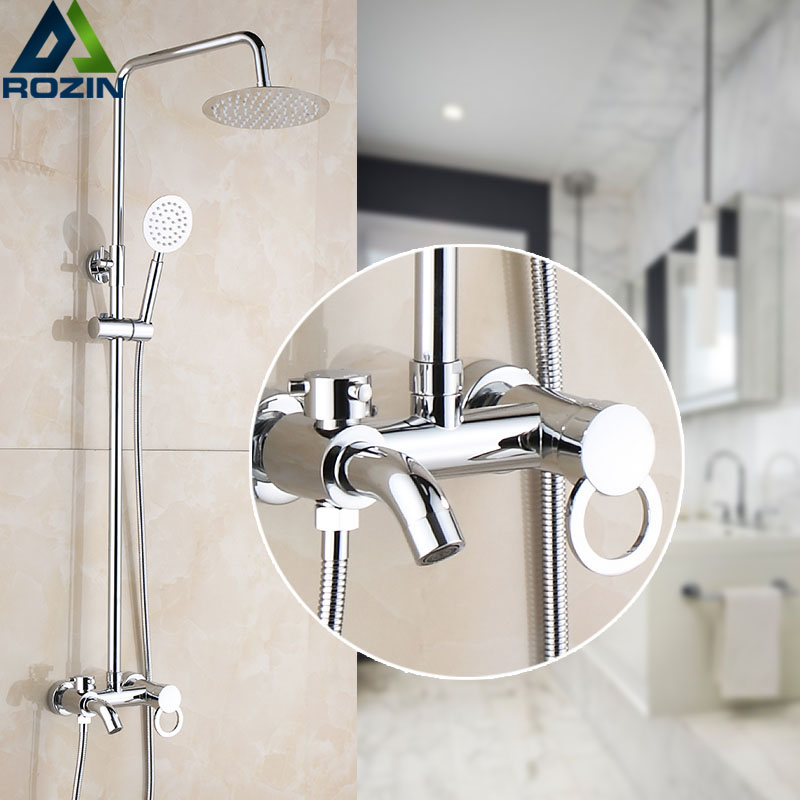 Chrome Bath Shower Column Wall Mounted 8" Rainfall Shower Mixers with Handshower with Bath Spout In wall Mixer Tap|Shower Faucets|   - AliExpress