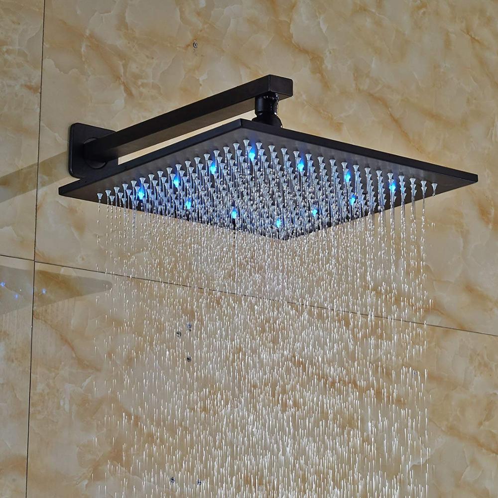 LED Light Shower Faucet Wall Mounted Black Bronze Rainfall Shower Column Brass Rain Shower Head Embedded Box Control Valve|Shower Faucets|   - AliExpress