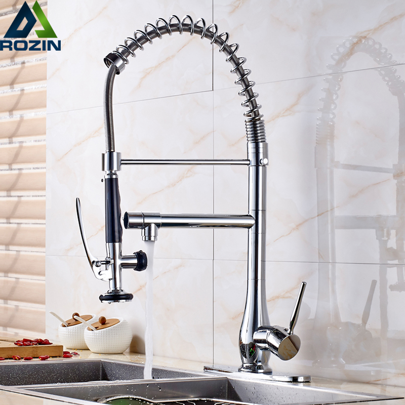 Chrome Pull Down Kitchen Faucet Hand Free Sprayer Head Bathroom Kitchen Mixer Tap with Cover Plate Spring Kitchen Sink Faucet|Kitchen Faucets|   - AliExpress