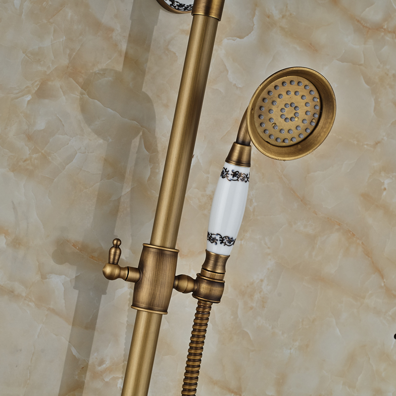 Antique Brass Bathroom Shower Faucet Complete Set Single Handle Ceramic Handshower Rotate Tub Filter Bath Shower Mixer Taps