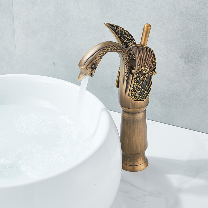 Antique Brass Bathroom Cold and Hot Water Faucet Swan Basin Sink Mixer Tap Deck Mounted Single Hole Basin Vanity Sink Mixers|Basin Faucets|   - AliExpress