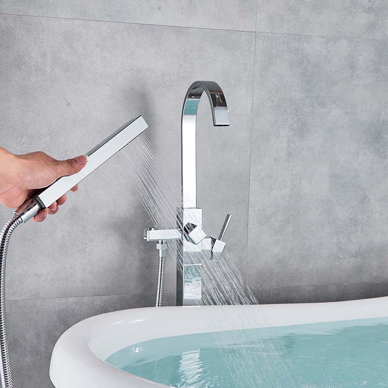 Waterfall Spout Floor Mounted Bathtub Faucet with Hand Shower Brushed Nickel  Free Standing Bath Tub Mixer Taps Basin Tap Gift|free standing bathtub faucet|bathtub faucetsfree standing - AliExpress