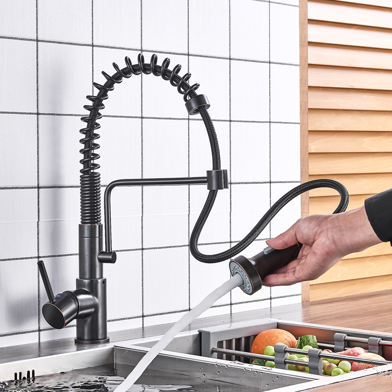 Newly Pull Out Kitchen Sink Faucet Deck Mounted Spring Swive Spout Kitchen Washing Taps with Handsprayer Bracket Hot Cold Faucet|Kitchen Faucets|   - AliExpress