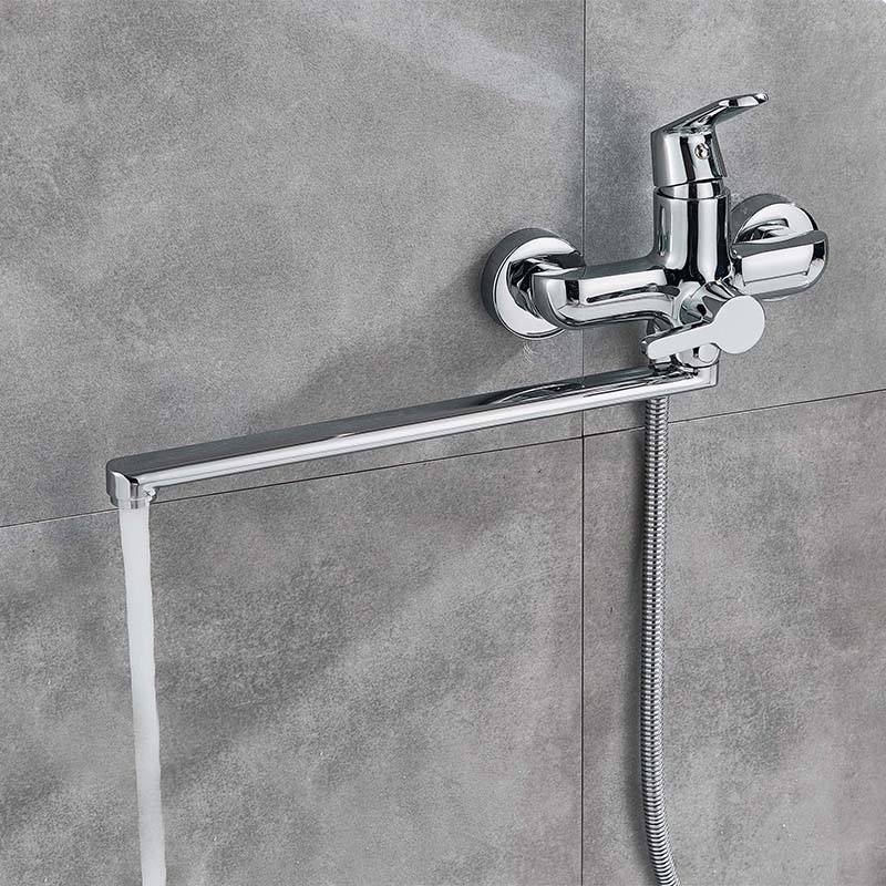 Bright Chrome Long Nose Bathtub Faucet Wall Mounted Single Handle Tub Mixer Tap Bathroom Tub Sink Tap with Hand Shower Head|Bathtub Faucets|   - AliExpress