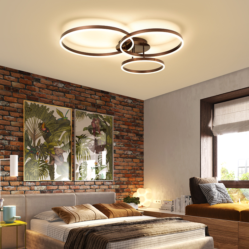 LED Ceiling Lights 65W 80W Brown Rings Simple Flush Panel Light For Living Room Restaurant Bedroom Ceiling Lamps Remote Control|Ceiling Lights|   - AliExpress