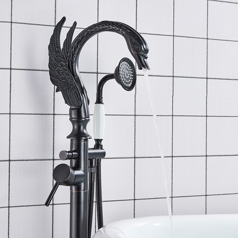 Black Bronze Free Standing Bathroom Bathtub Faucet Brass Handheld Shower Single Handle Tub Mixer Taps Floor Mounted Bath Tub Set|Shower Faucets|   - AliExpress