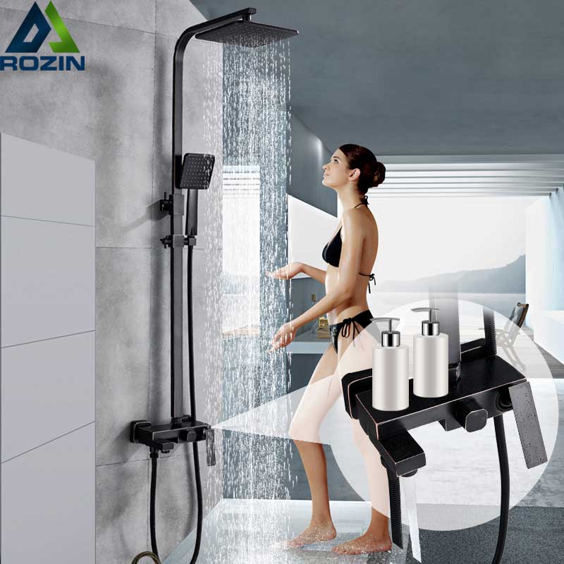 Wall Mounted Bath Shower Column Rainfall Shower Faucet Set 3 ways Brass Mixer Valve Waterfall Shower Tap Rotate Bath Spout|Shower Faucets|   - AliExpress