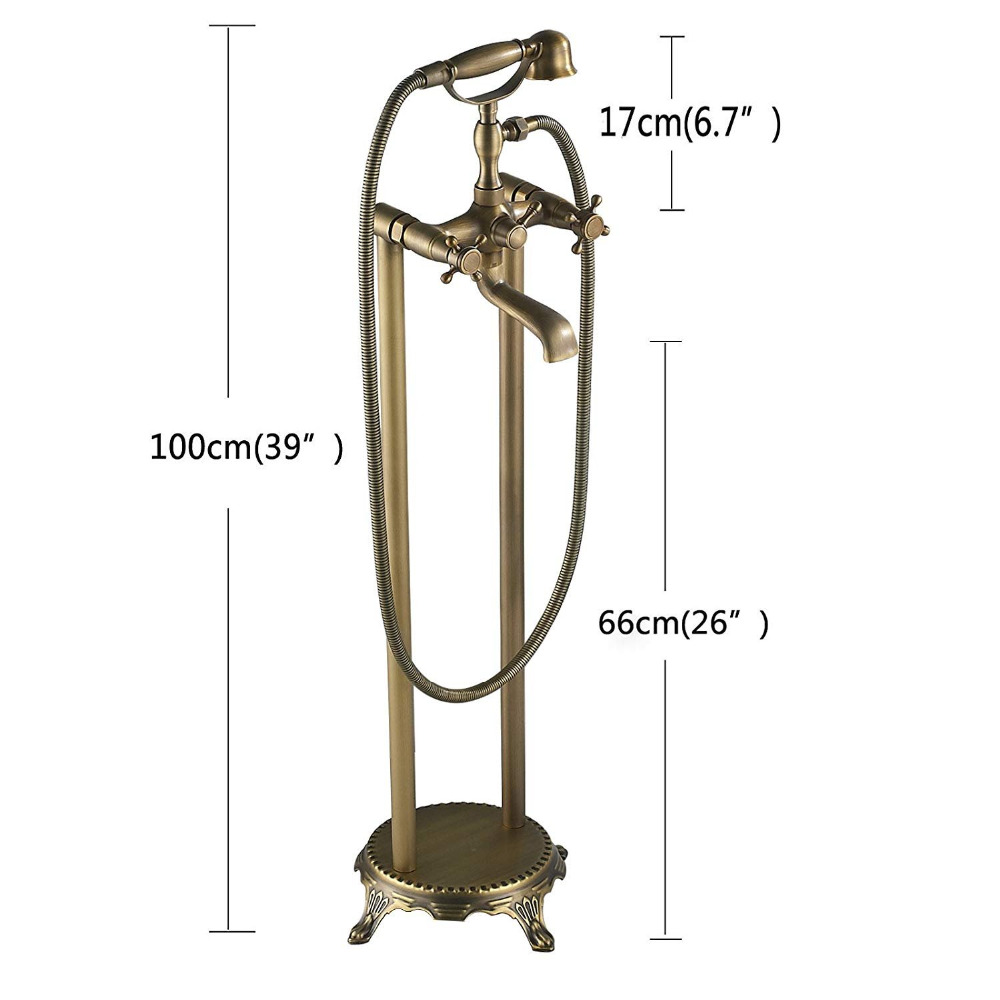 Dual Handles Bathroom Floor Mount Bathtub Filler Freestanding Bathtub Faucet Antique Brass with Hand Shower Rotate Spout|freestanding bathtub faucet|bathtub faucetsbrass bathtub faucet - AliExpress