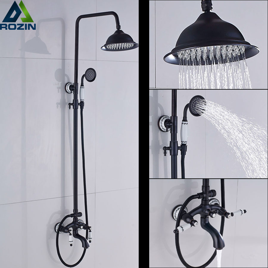 Luxury Shower Faucet Set Dual Handle 8" Rainfall Bathroom Shower Mixers with Handshower In Wall Shower System Bath Shower Column|Shower Faucets|   - AliExpress