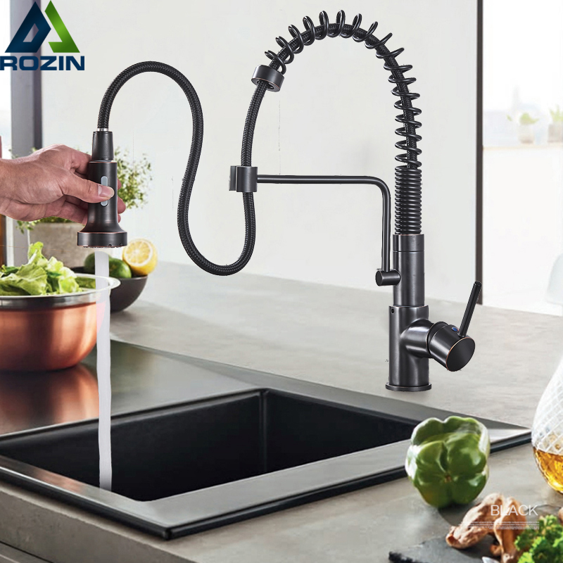 Newly Pull Out Kitchen Sink Faucet Deck Mounted Spring Swive Spout Kitchen Washing Taps with Handsprayer Bracket Hot Cold Faucet|Kitchen Faucets|   - AliExpress