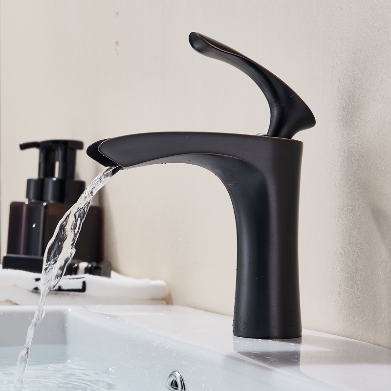 Black Waterfall Basin Sink Faucet Deck Mounted Bathroom Vessel Sink Tap Single Handle Brass Washing Faucet Hot Cold Water Tap|Basin Faucets|   - AliExpress