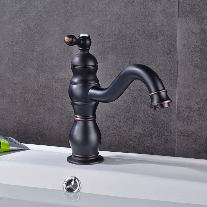 Deck Mounted Hot Cold Water Bathroom Faucet Brass Black Washing Basin Tap Long Neck Swivel Spout Basin Mixer Faucet|Basin Faucets|   - AliExpress