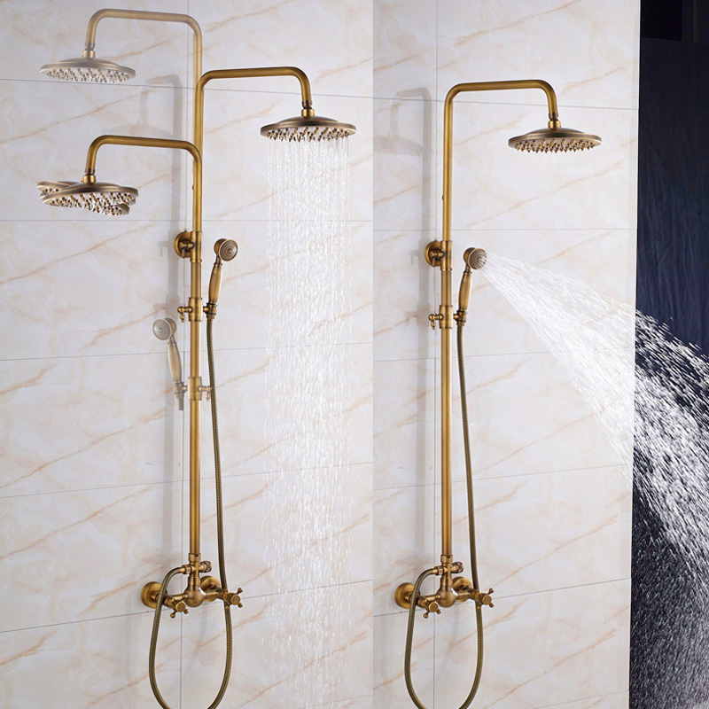 High Quality Antique Shower Faucet Mixer Tap With 8" Rainfall Shower Head Dual Handle Bath Shower Kit Height Adjustable|antique shower|shower faucetsshower faucet mixer - AliExpress