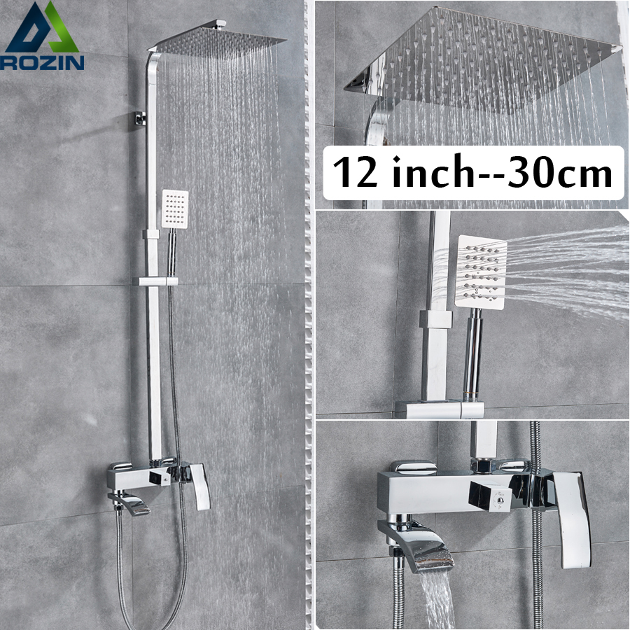 Chrome  Shower Faucet Bath Shower System Wall Mounted Rainfall Head Bathroom Shower Mixers Waterfall Tub Spout|pipe fix|pipe brasspipe shower - AliExpress