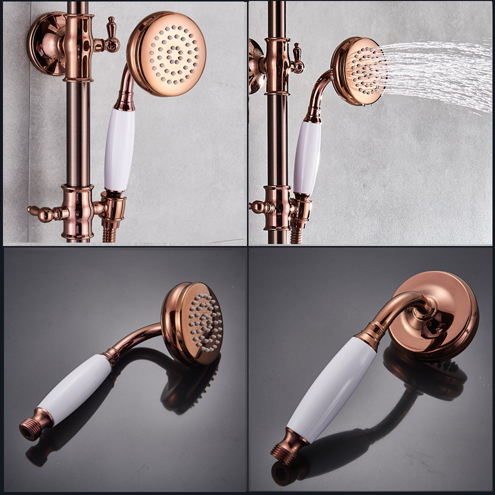 8" Rainfall Rose Golden Shower Faucet Set with Handshower Single Lever Swivel Spout Bath Shower Mixer System Shower Mixer Tap|Shower Faucets|   - AliExpress