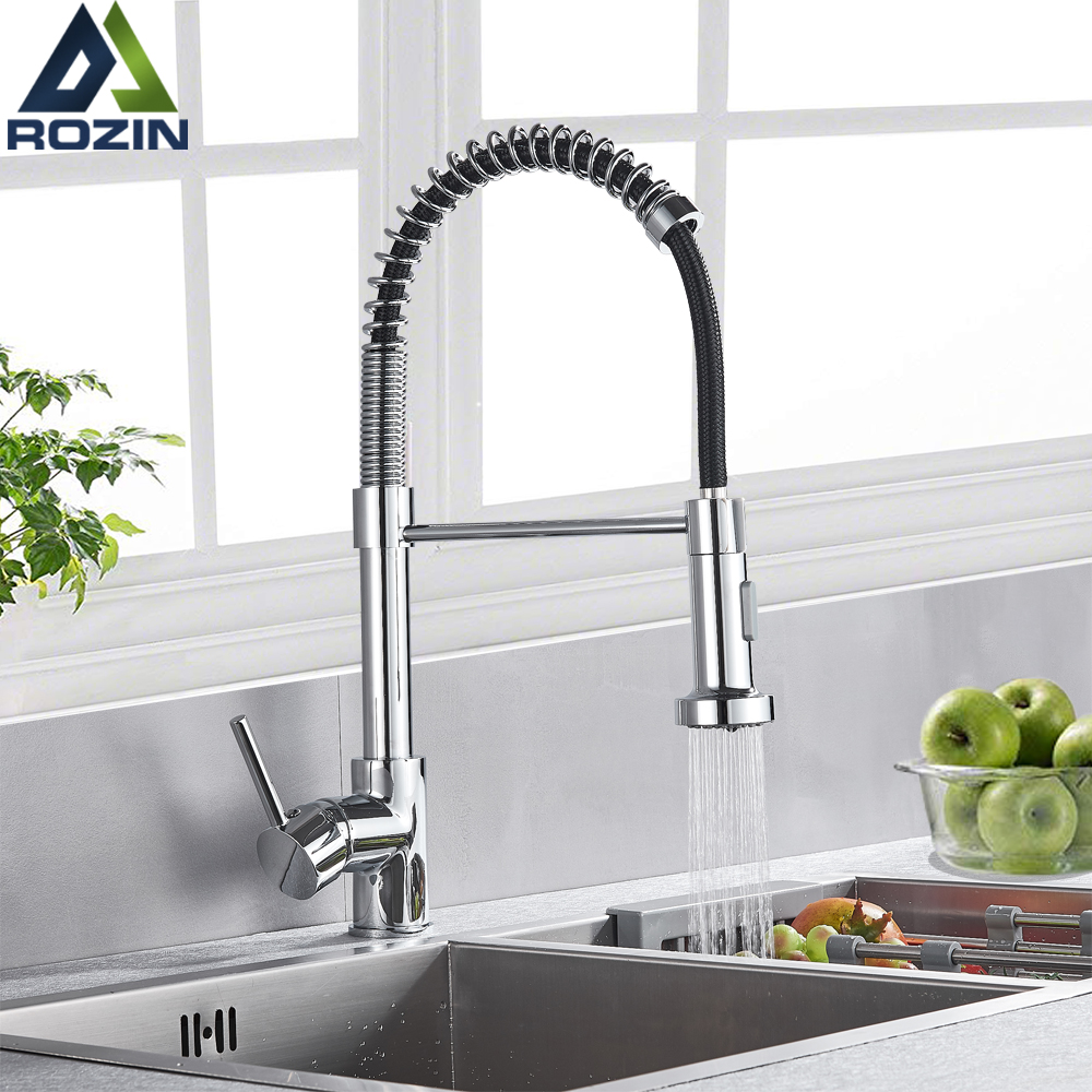 Chrome Kitchen Faucets Brass Faucets for Kitchen Sink Single Lever Pull Down Spring Spout Mixers Tap Hot Cold Water Crane|Kitchen Faucets|   - AliExpress