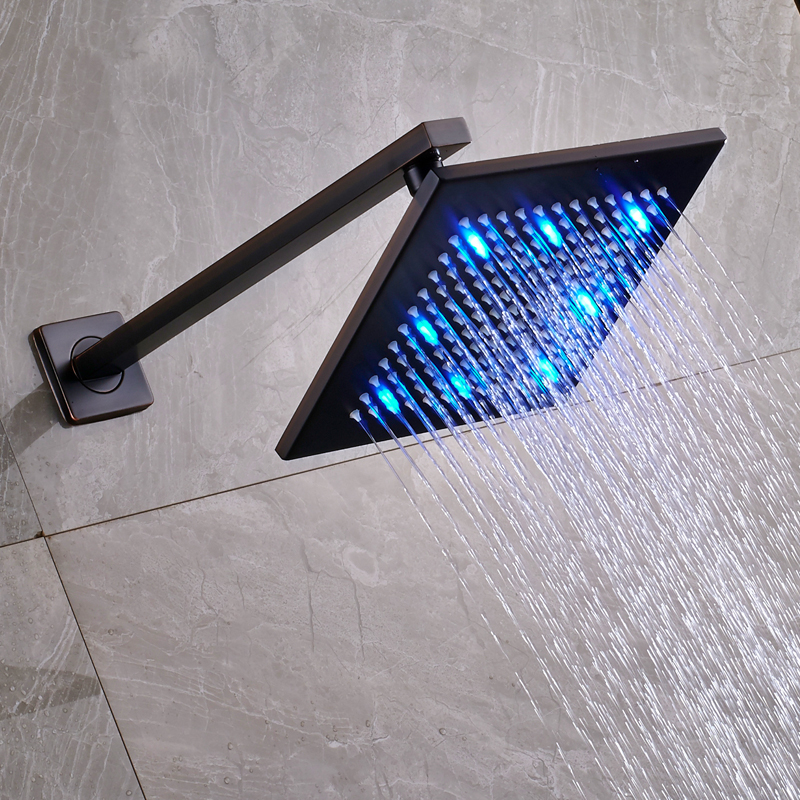 Wall Mounted Chrome 8" Rainfall  Shower Head Square Brass Led light Top Showerhead Chrome/Black Bathroom Rain Top  Head