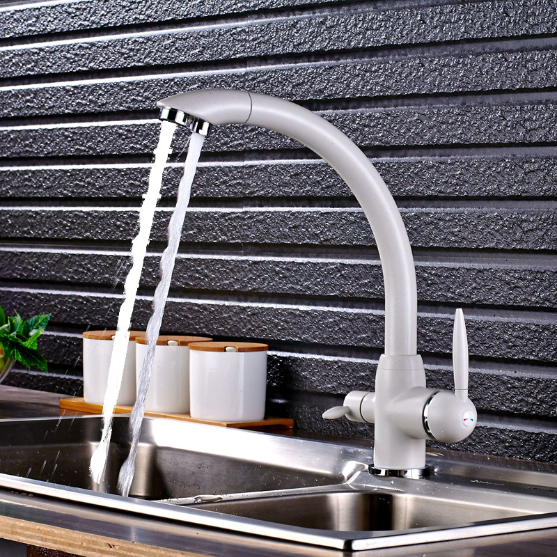 Deck Mounted 360 Rotation Kitchen Faucets White Water Purification Double Handle 3 Way Filter Mixer Taps|kitchen faucet|kitchen faucet whitemixer kitchen taps - AliExpress