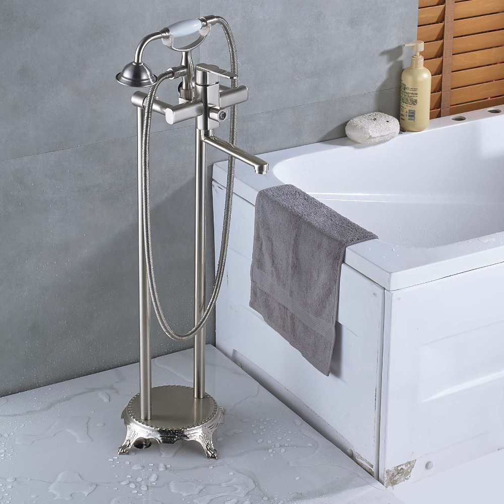 Free Standing Bathtub Faucet Single Lever with Hand Shower Bathroom Tub Shower Set Floor Mounted Hot Cold Water Taps|lever|lever faucetlever set - AliExpress