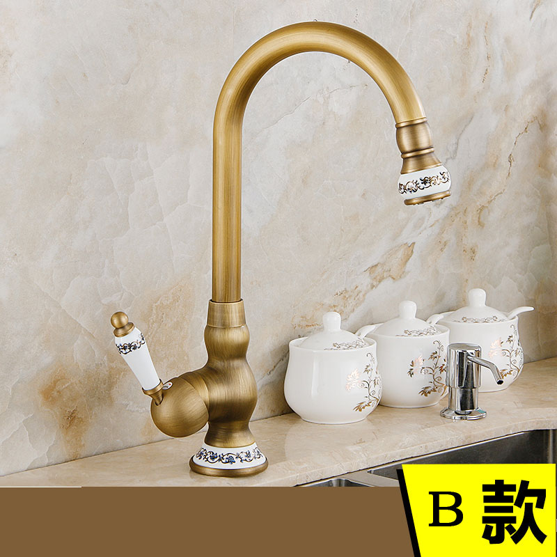 Brass Antique Deck Mount Kitchen Sink Mixer Taps Single Lever Swivel Rotation Kitchen Faucet|taps|faucet adaptertaps for tap shoes - AliExpress