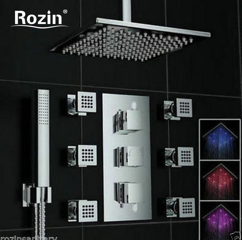 Polished Chrome 8" led Light Rainfall Shower Head Temperature Control Shower Faucet  6pcs Sprayer  Massage Jets + Handheld|faucet generator|jet carbonjet remote control planes - AliExpress