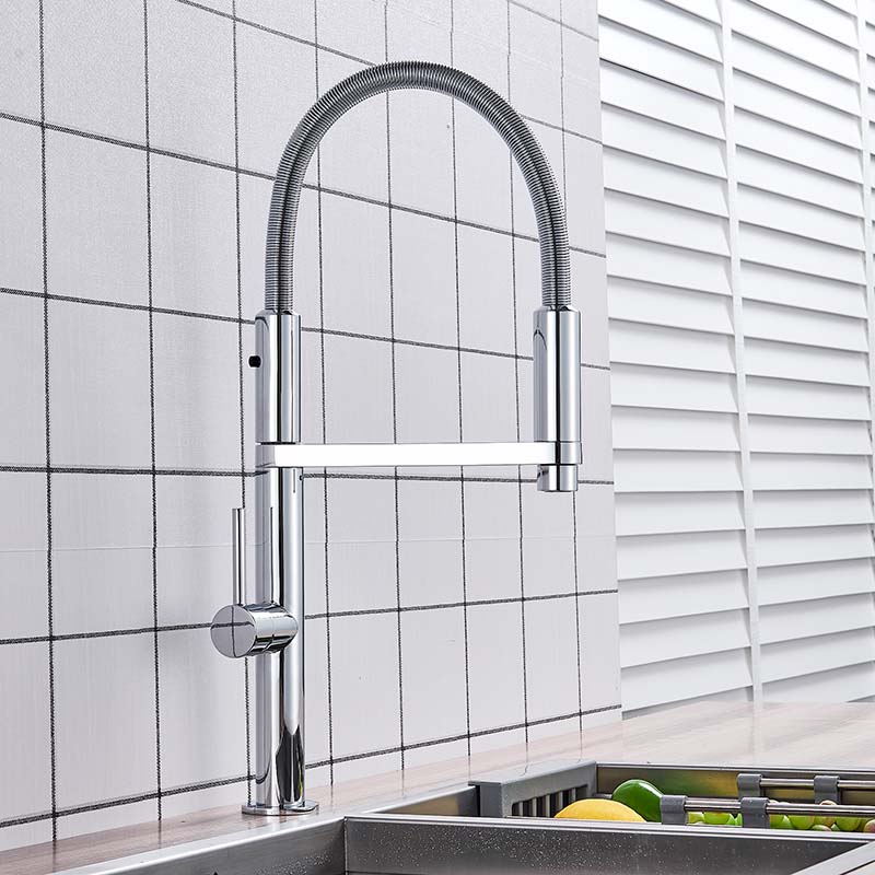 Chrome Rotate Neck Kitchen Faucet Pull Out Kitchen Faucet Mixer Deck Mounted Kitchen Mixer Tap Lead free|Kitchen Faucets|   - AliExpress