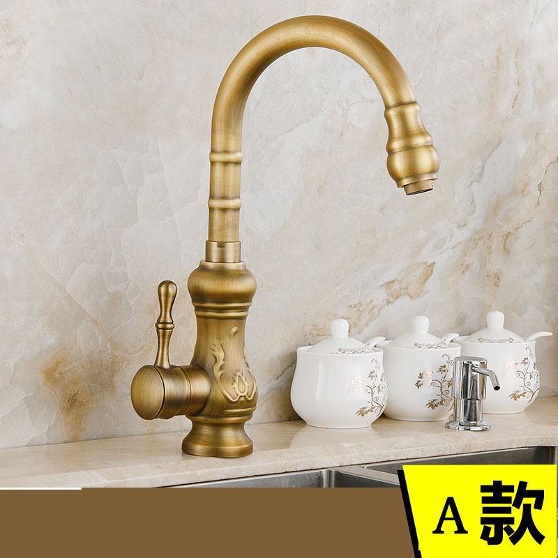 Brass Antique Deck Mount Kitchen Sink Mixer Taps Single Lever Swivel Rotation Kitchen Faucet|taps|faucet adaptertaps for tap shoes - AliExpress