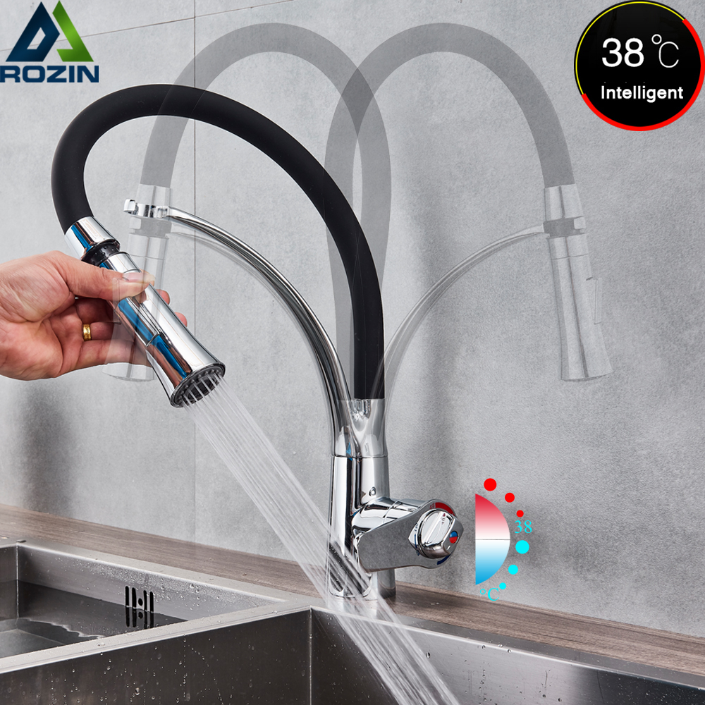 Deck Mount Black Hose Kitchen Mixer Taps Single Handle Stream Sprayer Kitchen Faucet Chrome Finish with Bracket|Kitchen Faucets|   - AliExpress