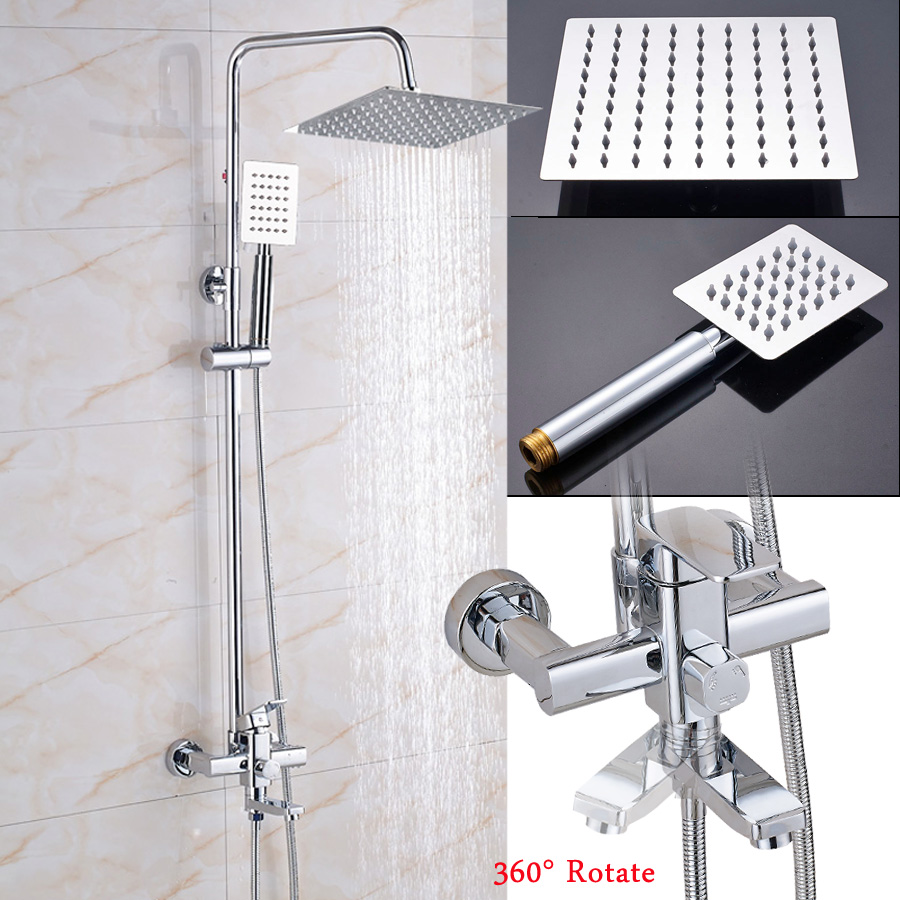 Bright Chrome Shower Set Shower Mixer Swivel Spout Bath Shower Faucet Wall Mount Stainless Steel Rainfall Shower Head 3 Function|steel shower|shower drainshower message - AliExpress