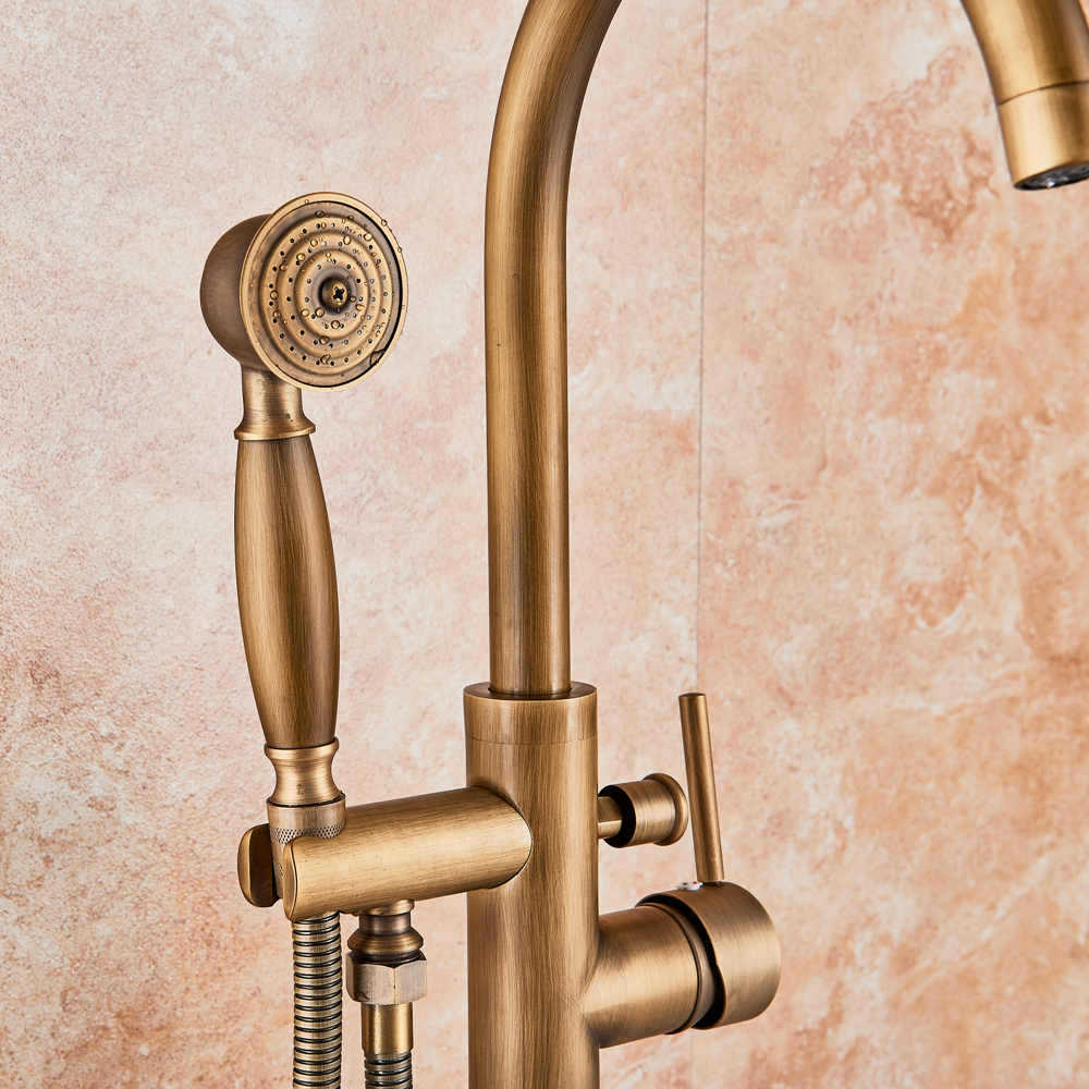 Antique Brass Floor Mount Bath Tub Faucet Single Lever Swivel Spout Bath Shower Mixer Tap Free Standing Claw Foot Bathtub Faucet|Shower Faucets|   - AliExpress