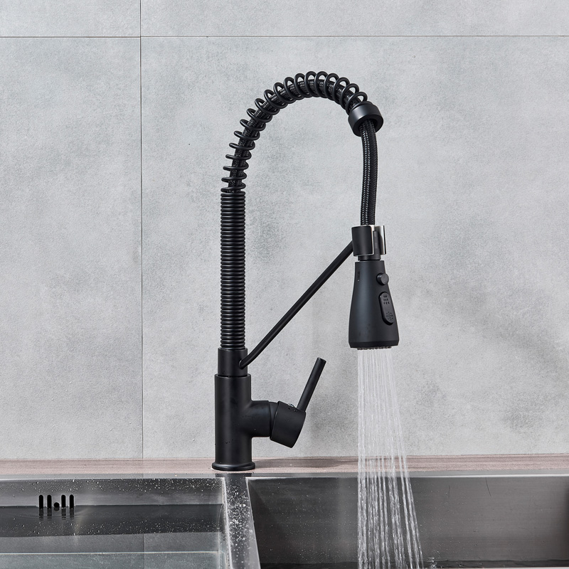 Matte Black Pull Down Kitchen Faucet Deck Mounted Spring Hot Cold Kitchen Mixers Dual Function Spray Head Kitchen Sink Tap|Kitchen Faucets|   - AliExpress