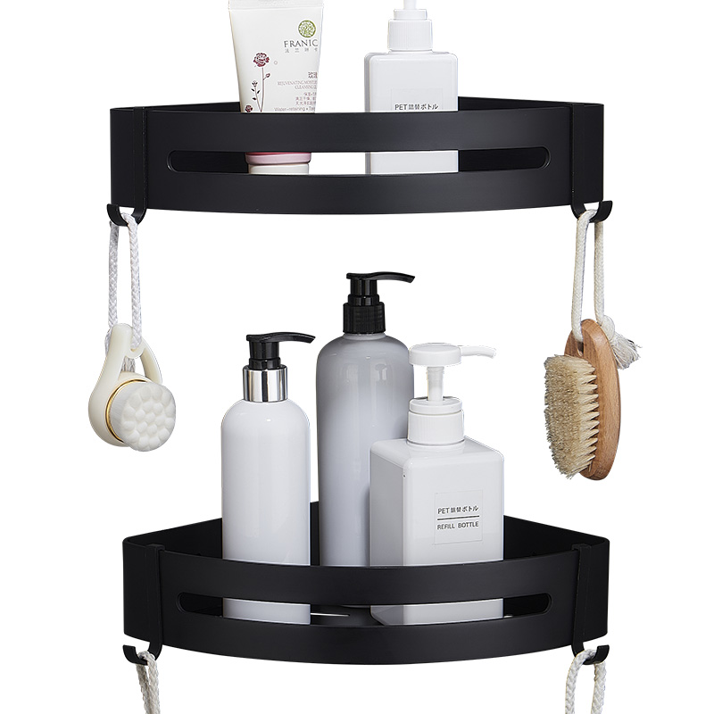 Nail Free Aluminum Black Bathroom Kitchen Shelf Cosmetic Rack In Wall Bath Corner Basket With Hook Bathroom Storage Shelf|Bathroom Shelves|   - AliExpress