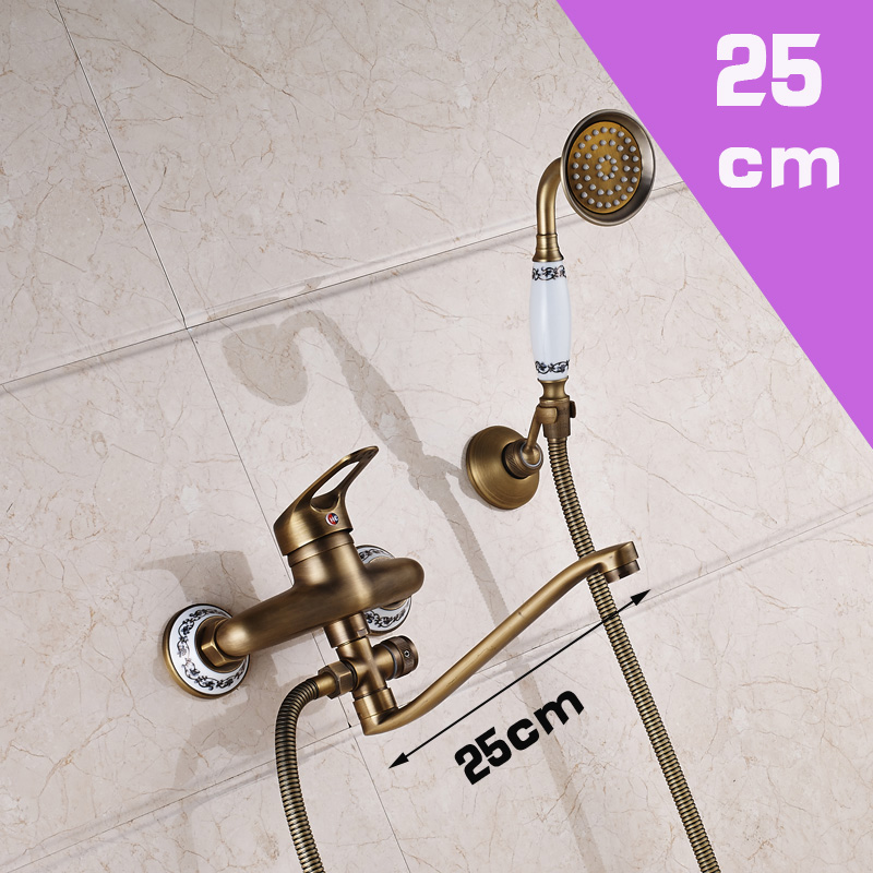 Antique Brass 25cm Outlet Pipe Bath Shower Faucet Wall Mounted Longer Nose Bathtub Mixers with Handshower|mixer mixer|mixer faucetmixer shower - AliExpress