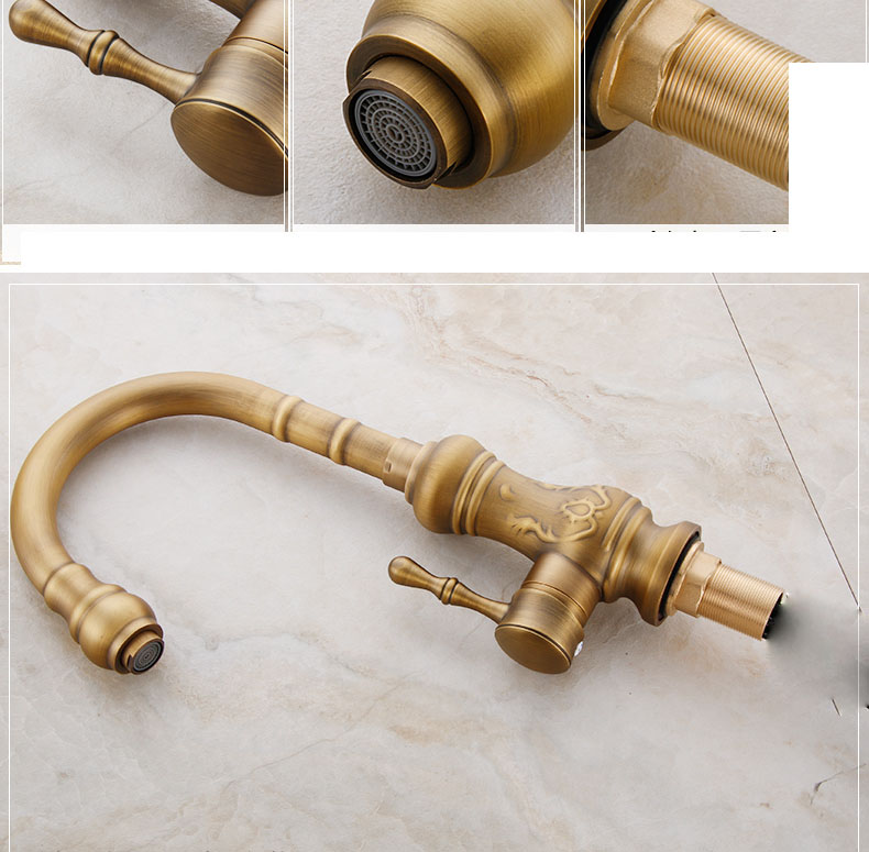 Brass Antique Deck Mount Kitchen Sink Mixer Taps Single Lever Swivel Rotation Kitchen Faucet|taps|faucet adaptertaps for tap shoes - AliExpress