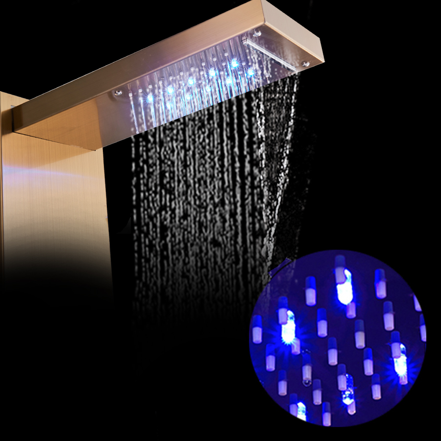 Bathroom Golden Shower Column Panel Wall Mount Digital Temperature Screen led light Shower Faucet System Massage Jet Shower Set|Shower Faucets|   - AliExpress