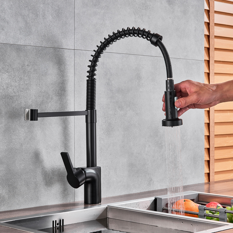 Matte Black Kitchen Faucet Pull Down Spout Kitchen Sink Faucet Single Handle Bathroom Kitchen Vanity Sink Tap Hot Cold Water Tap|Kitchen Faucets|   - AliExpress