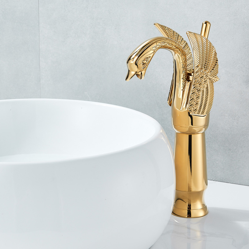 Swan Shape GoldenBasin Sink Faucet Bathroom Countertop Centerset Basin Mixer Tap Chrome Single Handle Swan Cold Hot Water Faucet|Basin Faucets|   - AliExpress