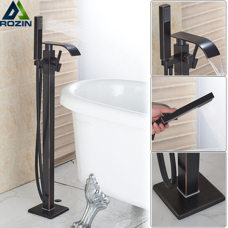 Waterfall Bath Shower Faucet Black Bronze Floor Mounted Bathtub Mixer Faucet with Handshower Freestanding Clawfoot Tub Sink Tap|Bathtub Faucets|   - AliExpress